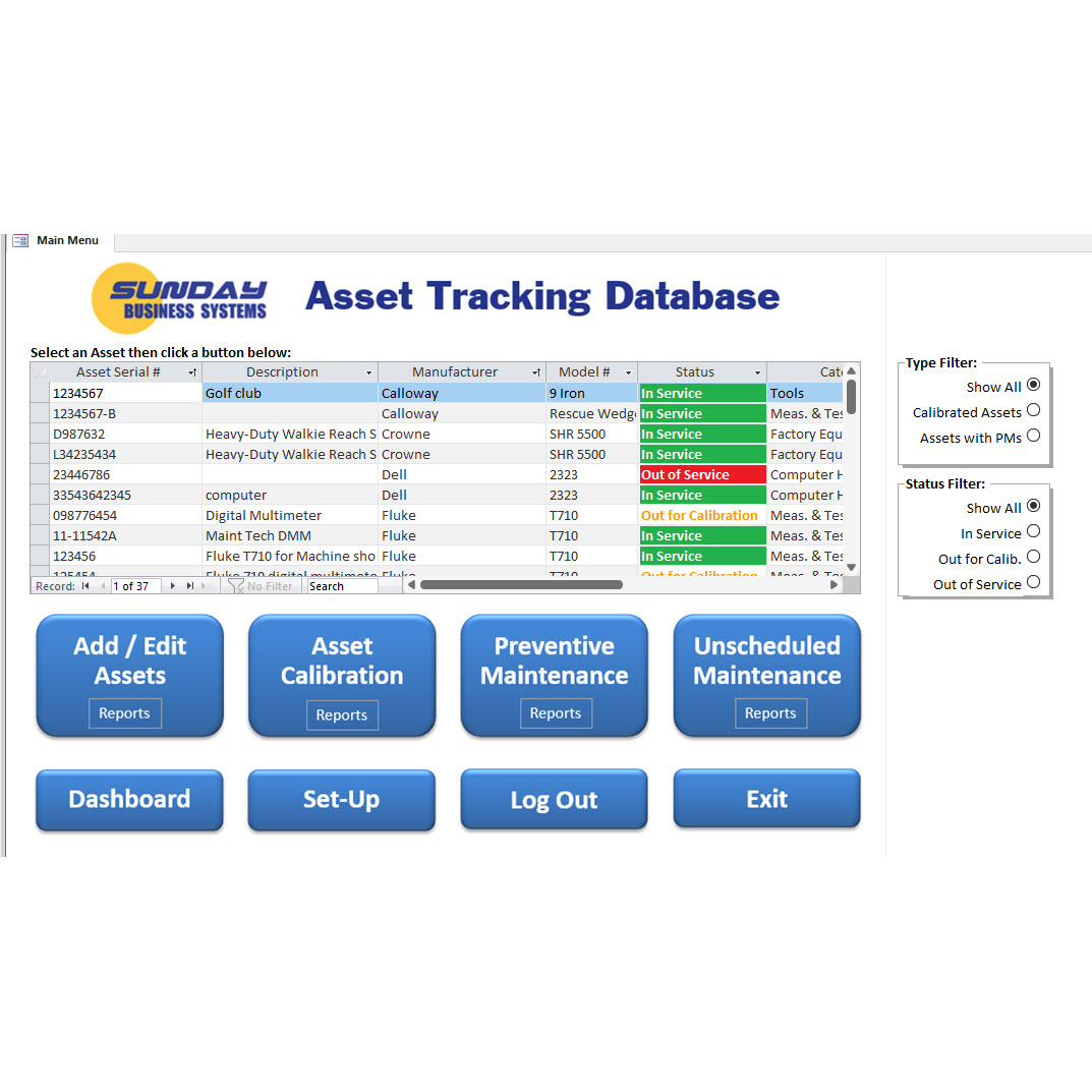 screenshot of Asset Tracking Database